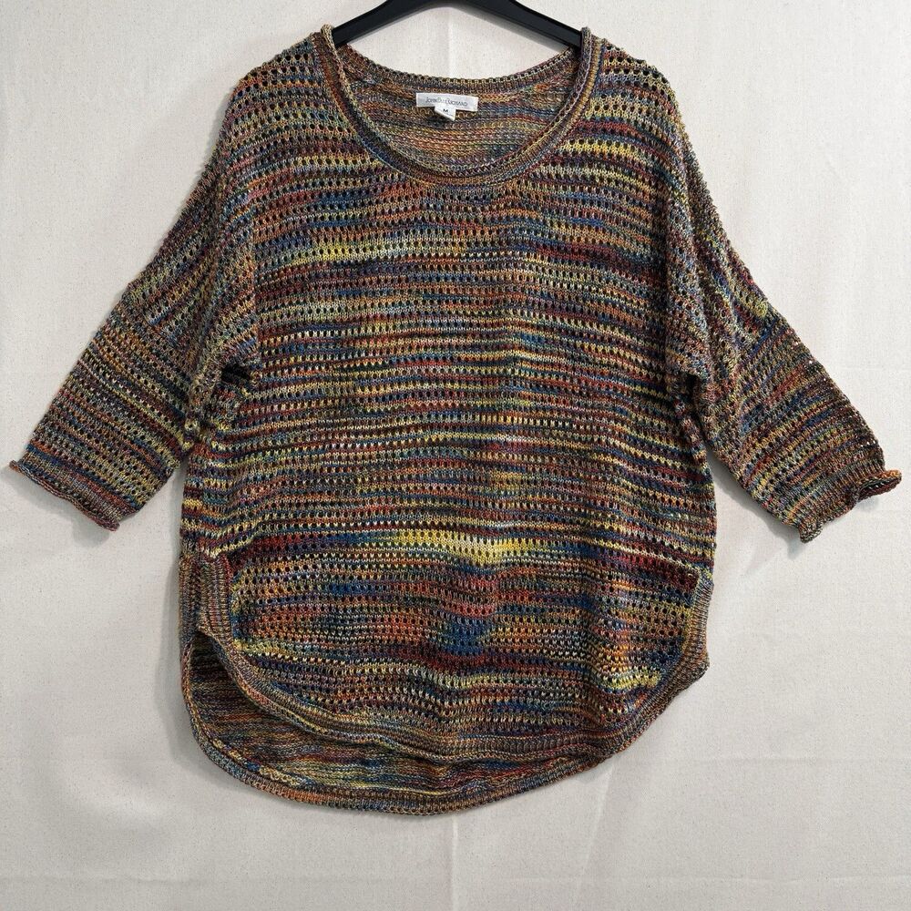 John Paul Richard Sweater Women Medium Multicolor Open Knit Boho 3/4 Sleeve